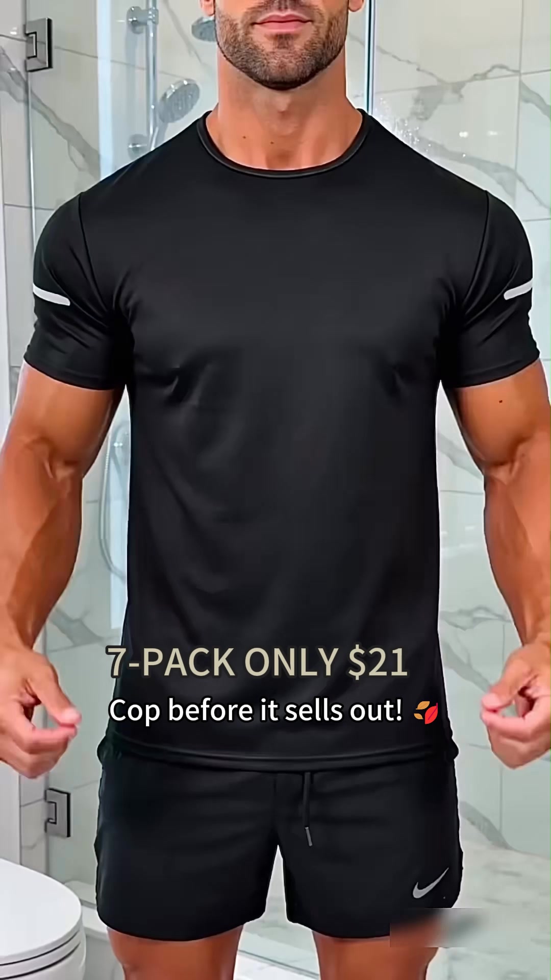 7-pack men's printed reflective striped sports T-shirts, quick-drying and breathable