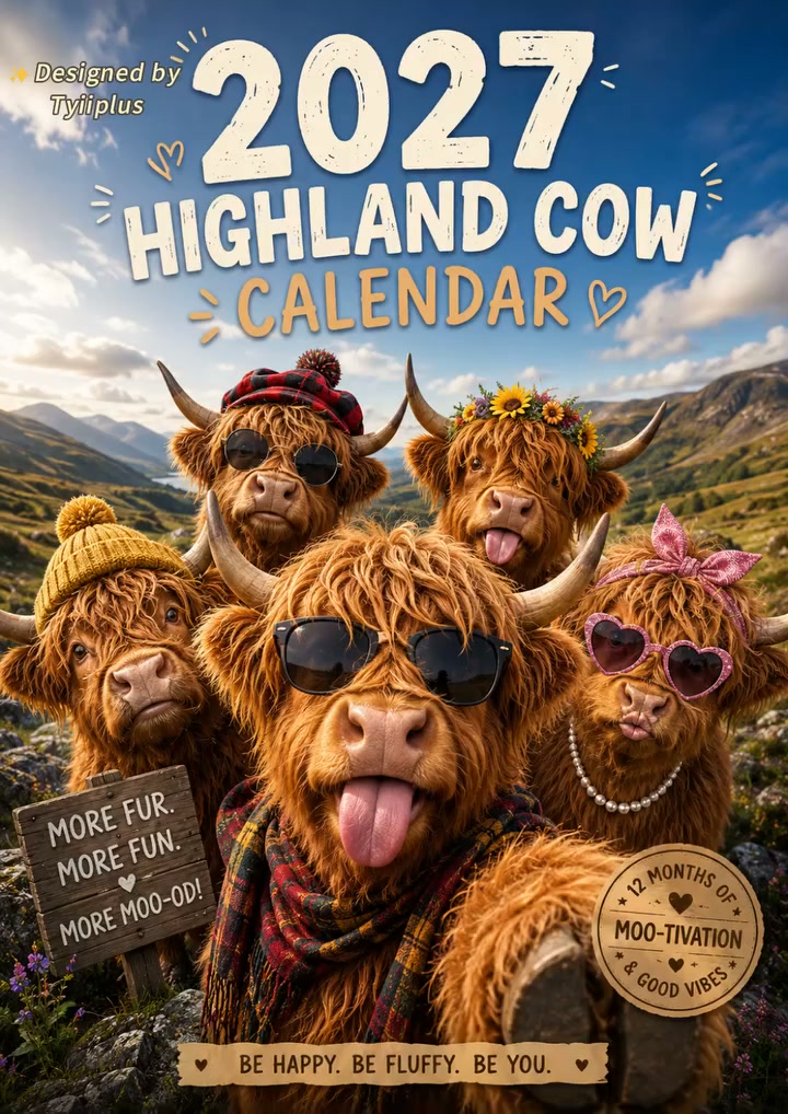 Lustiger Hochlandkuh-Wandkalender 2027