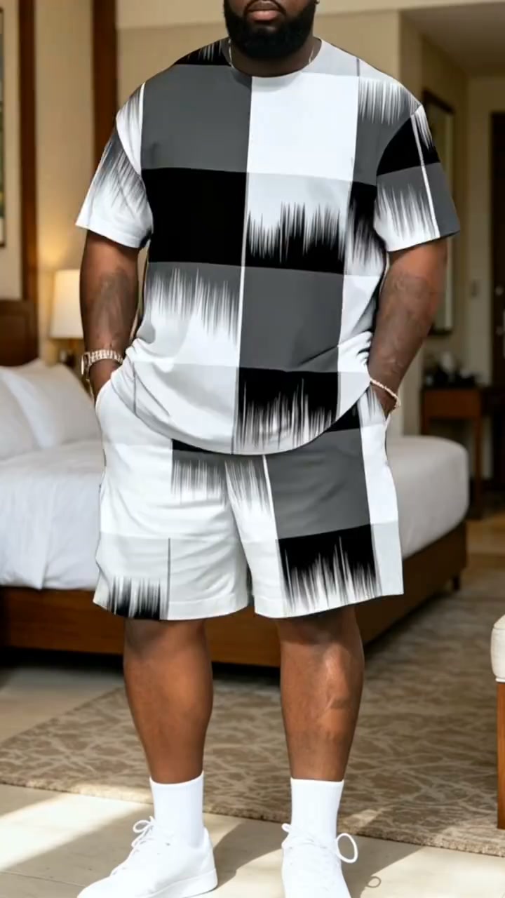 Men's Plus-Size Checker Print 2-Piece Set
