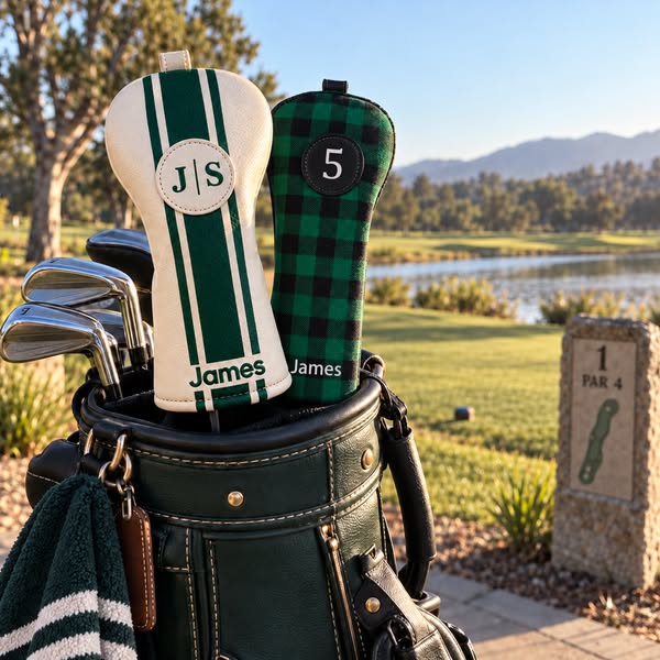 Personalized Golf Club Headcovers With Interchangeable ID Patches, Anti-Loss Adjustable Drawstring, Striped And Plaid Designs Golf Enthusias