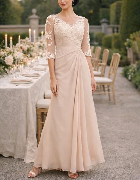 Nude Lace Trimmed Chiffon Maxi Dress Nude-22