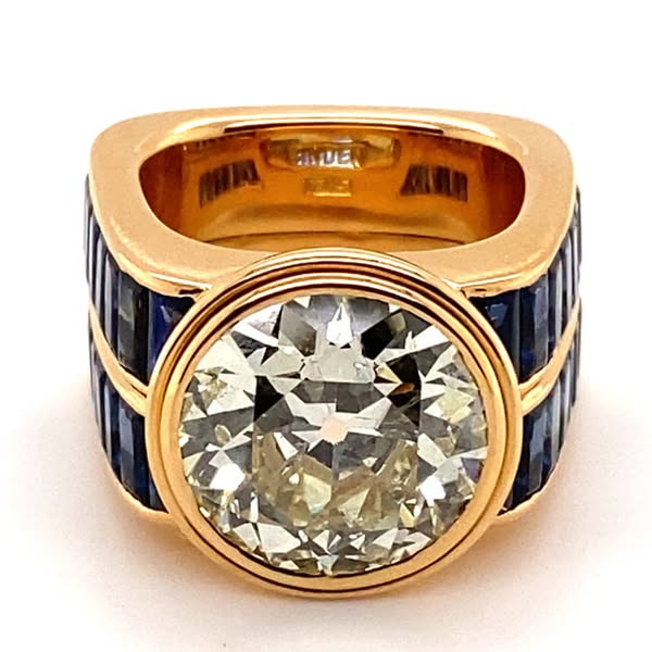 7.21ct Old European Cut Antique Blue Gemstone Ring
