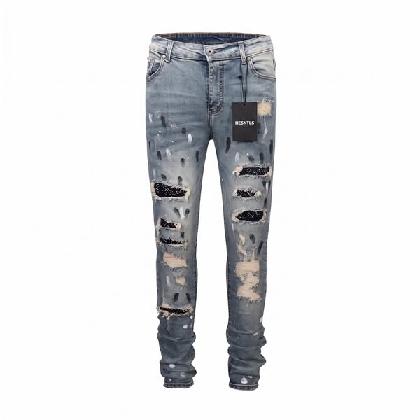 Studded Patch Denim - Washed Indigo