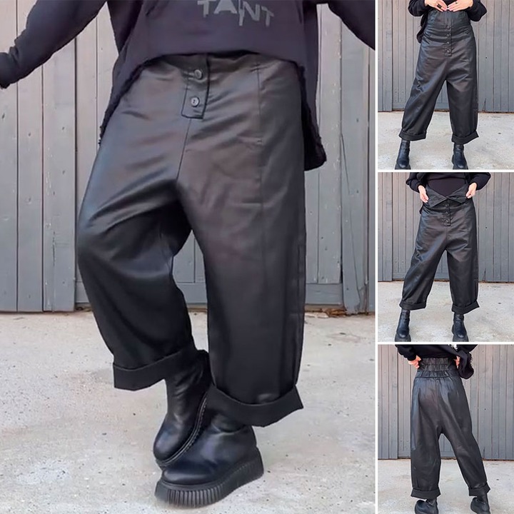 Hose Hohe Taille Weites Bein Aufgerollter Saum