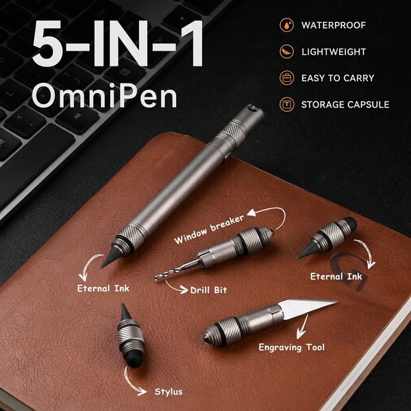 Titanium Pocket Tool with 5 Smart Functions