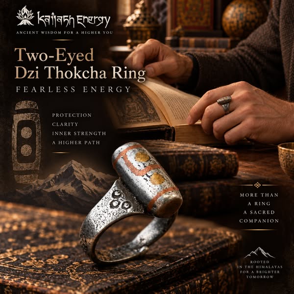 Two-Eyed Dzi Thokcha Ring