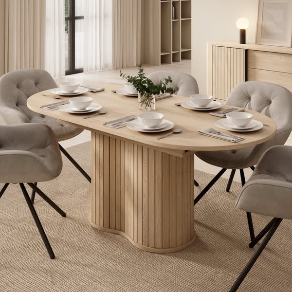 Stół Owalny Rozkładany 180-220cm Dąb Cremona LOVI – Ryflowany, Nowoczesny
