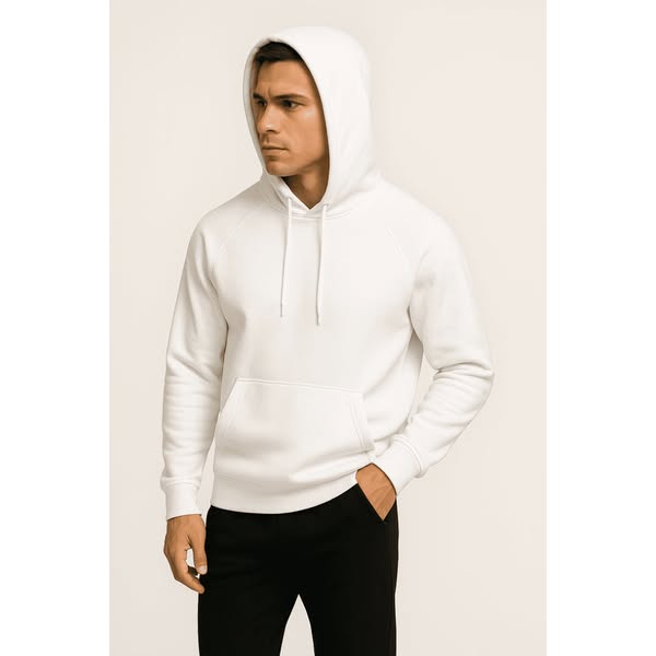Bluza męska z kapturem biała kangurka W5101