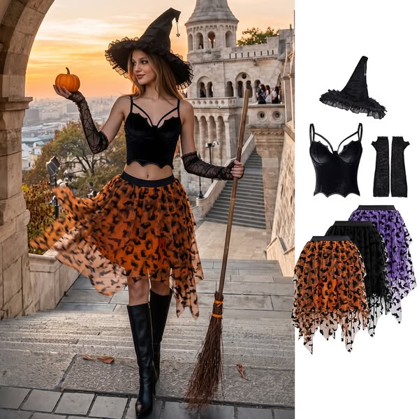Asymmetric Flocked Bat Layered Tulle Skirt
