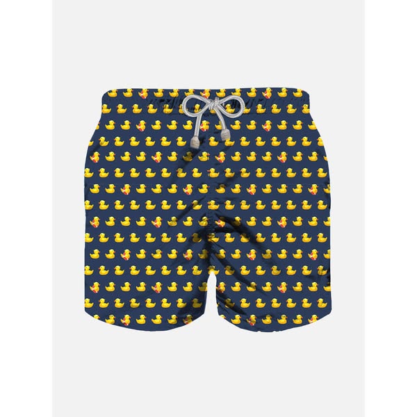 Boy light fabric swim shorts with ducky print