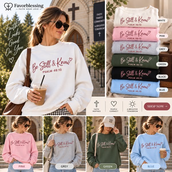 Embroidered Be Still Psalm 46:10 Christian Crewneck