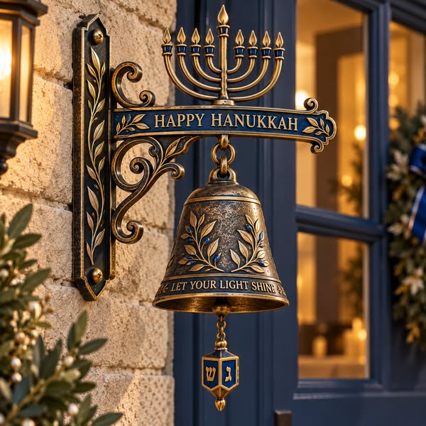 Hanukkah Dreidel Pull Bell — Let Your Light Shine Antique Door Bell