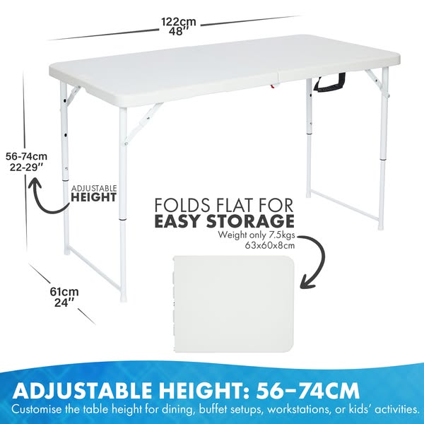 4ft Folding Table — Adjustable Height