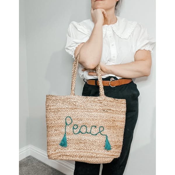 £60 SECONDS Reversible Jute Shoulder Bag PEACE x WTAF