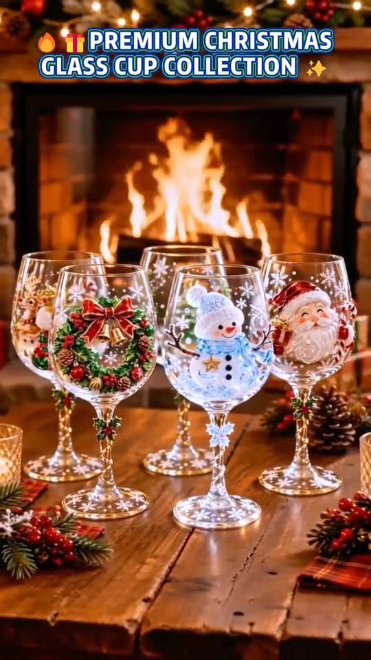 Christmas Hand-Painted Decorative Wine Glasses – Festive Santa, Snowman & Holiday Designs, 6-Piece Gift Set