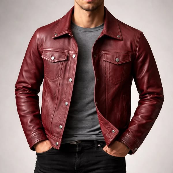 65% OFF | Men’s Patina‑Finish Leather Trucker Jacket