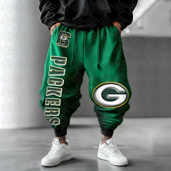 Unisex "Green Bay Packers" Casual Streetwear Plush Pants （Silver Fox Fleece-Lined）-3XL