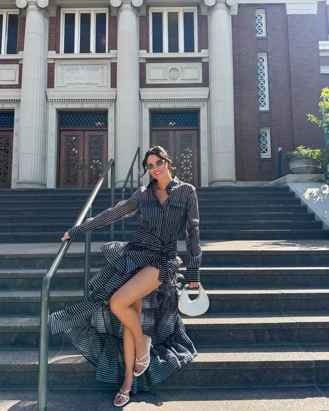 Effortless Style Black Striped Shirt & Tiered Skirt Set