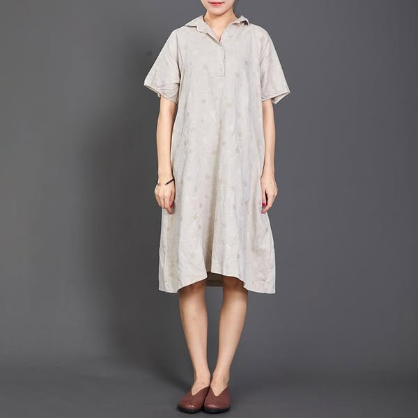 Polo Collar Dots Short Sleeve Loose Dress