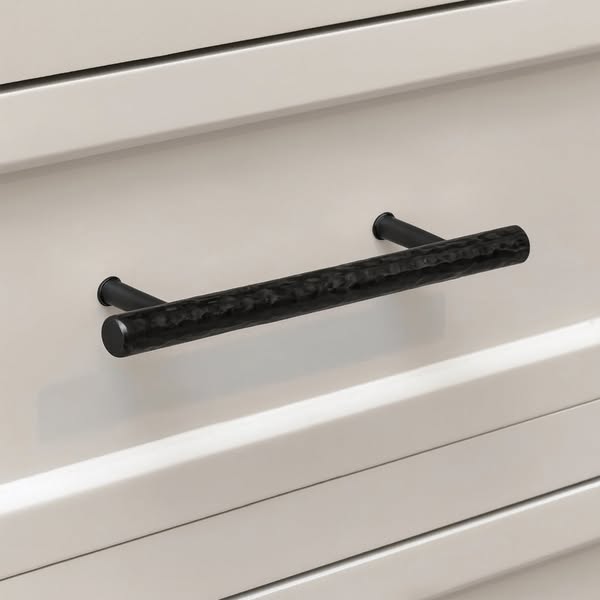 Matte Black Metal Hammered Bar Pull Drawer Handle 16cm