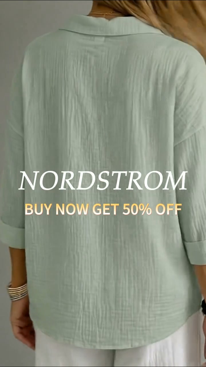 Effortless Linen Blend Half Placket 3/4 Sleeve Shirt