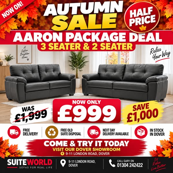 Aaron Leather Suite, Now £999