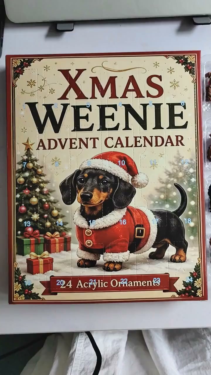 Christmas Dachshund Advent Calendar – 24-Piece Acrylic Ornament Countdown Set