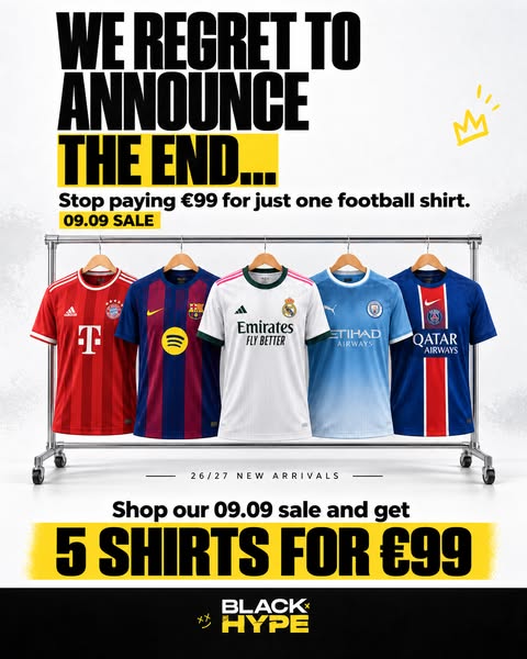 5 shirts for €99 · 99 hours