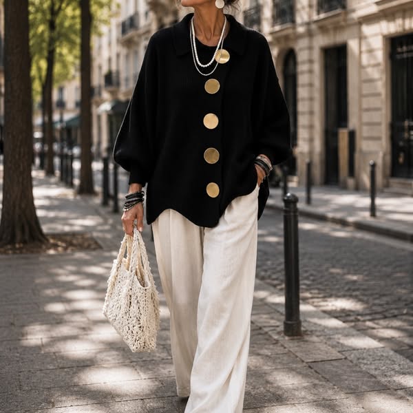 Collared Cardigan With A Scalloped Hem
