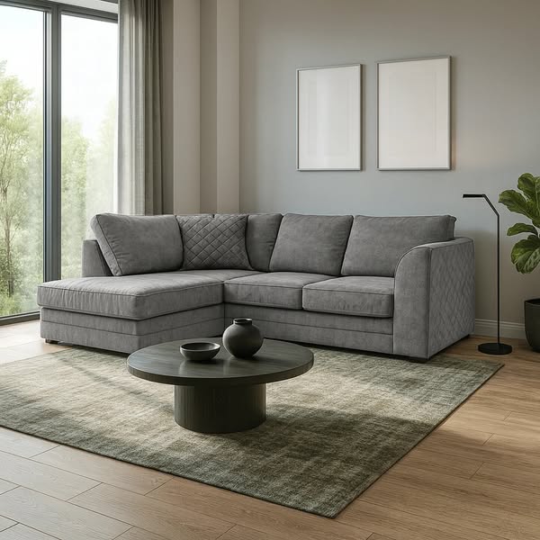 Quilted Fullback Corner Sofa - Grey