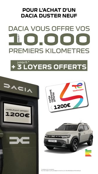 1 200 € de carte carburant OFFERTS pour l'achat d'un Dacia Duster neuf