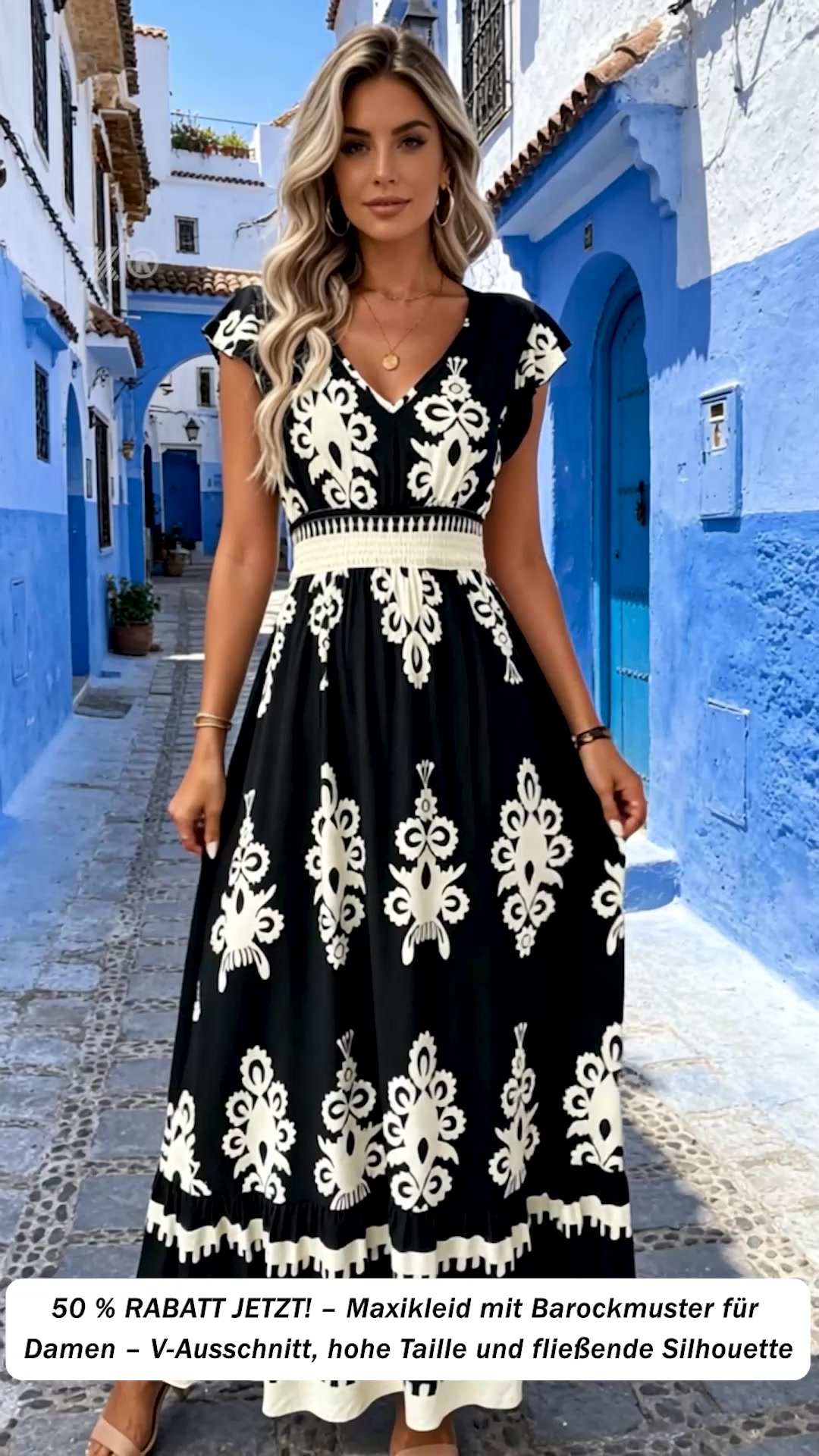 V-Ausschnitt Barock Maxi Kleid