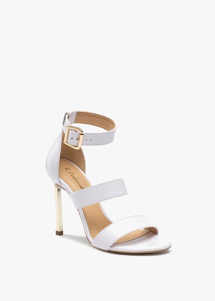 Eleganckie białe sandały na złotej szpilce 10 cm - R.Polański 1287/A Biały Lico