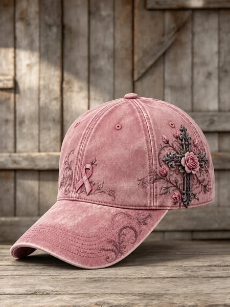 Casquette rose fleurie au message de soutien