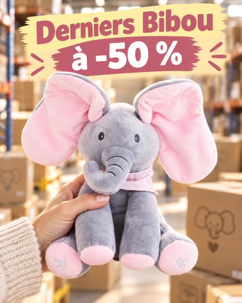 2 derniers jours - 50% de réduction - Peluche éléphant Cache-Cache