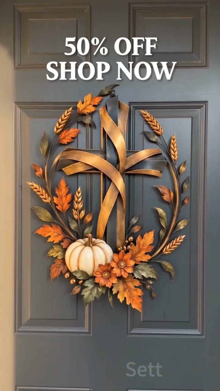 Autumn Cross & Pumpkin Harvest Metal Wall Decor