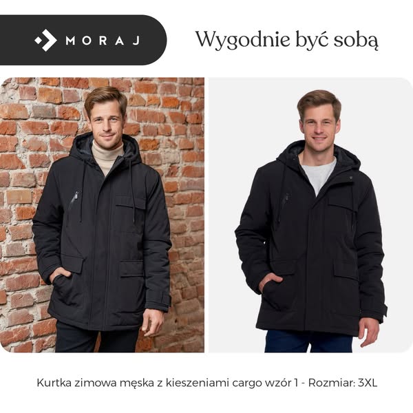 Kurtka zimowa męska z kieszeniami cargo wzór 1 - Rozmiar: 3XL