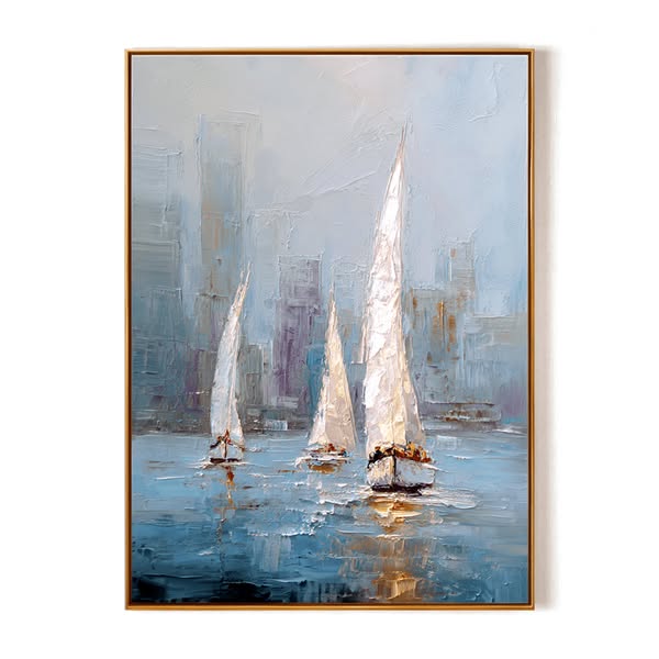 Harbor Mist – Modern Sailboat Oil Painting #awp63