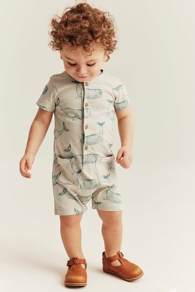 Whale design short-sleeve romper