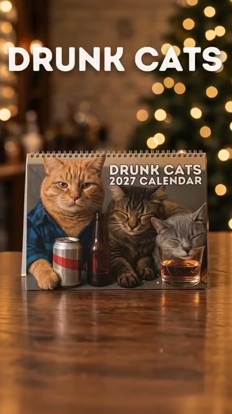 Drunk Cats 2027 Wall Calendar 12 months of pure feline chaos!