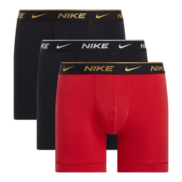 Nike Everyday Cotton Boxershort Brief 3-Pack Zwart Rood Zwart Goud