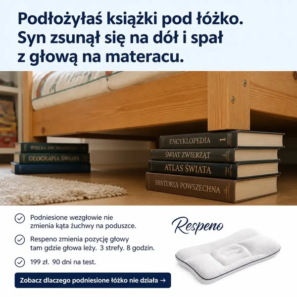 Podniesione wezgłowie nie zmienia pozycji głowy na poduszce.