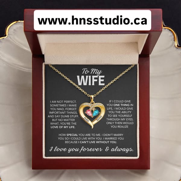 Personalized Heart-Shaped Name Necklace With Birthstones for Wife