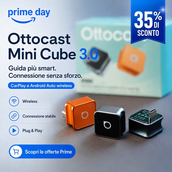 Ottocast® Mini Cube 3.0 Adattatore Wireless per CarPlay e Android Auto