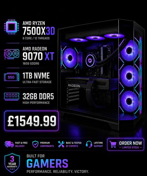AMD 7500x3d, 9070 XT Gaming PC (Ready to go, NEW)