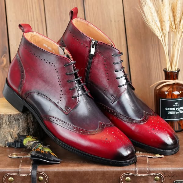 Ducapo Dark Red Ankle Boots
