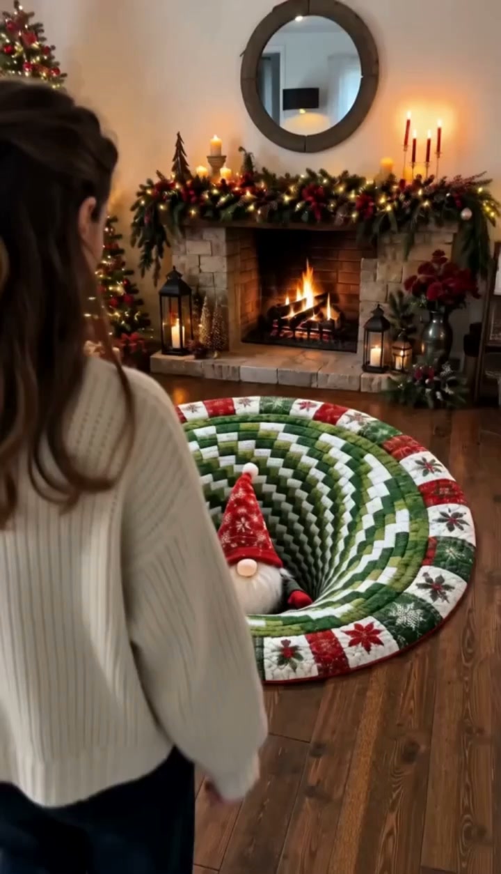 3D Christmas Gnome Optical Illusion Round Rug | Fun Festive Home Decor Must‑Have