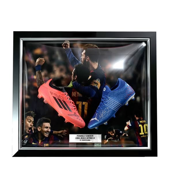 Lionel Messi & Neymar Jr Signed Boots In Bubble Frame - Limited Edition