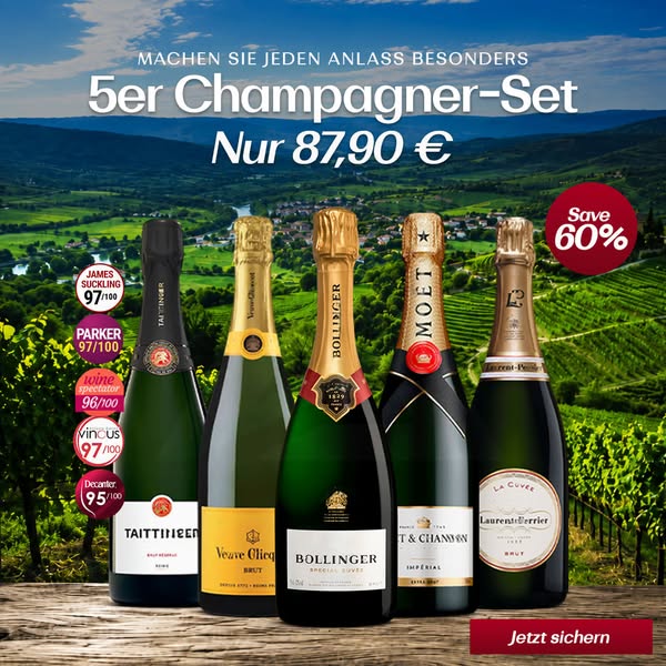 Veuve Clicquot Brut, Moët Impérial, Bollinger Special Cuvée, Mumm Cordon Rouge & Ruinart Brut