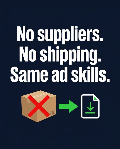 No suppliers. No shipping. Same ad skills.